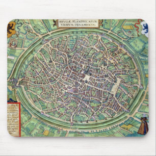 Stadtplan von Brügge, von 'Civitates Orbis Terrar Mousepad