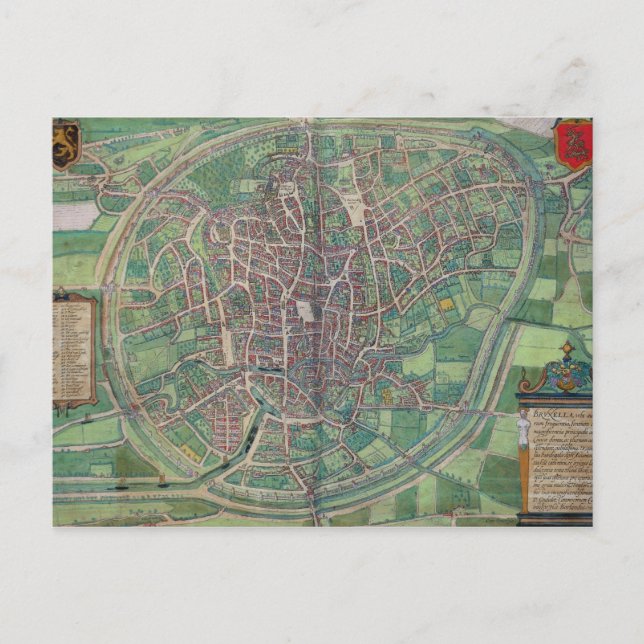 Stadtplan von Brüssel, von "Civitates Orbis Terra Postkarte (Vorderseite)