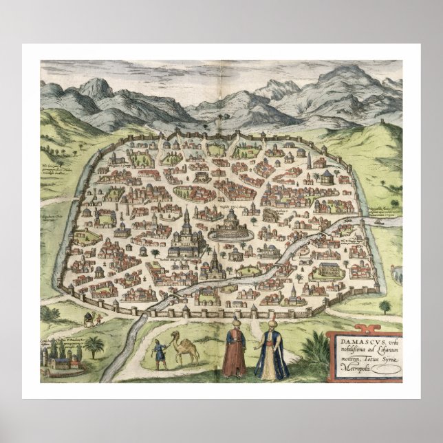 Stadtplan von Damaskus, Syrien, 1620 (Gravieren) Poster (Vorne)