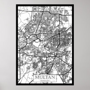 Stadtplan von Multan Pakistan Poster