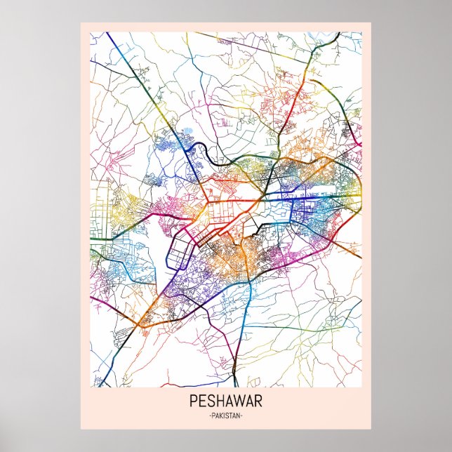 Stadtplan von Peshawar Pakistan Poster (Vorne)
