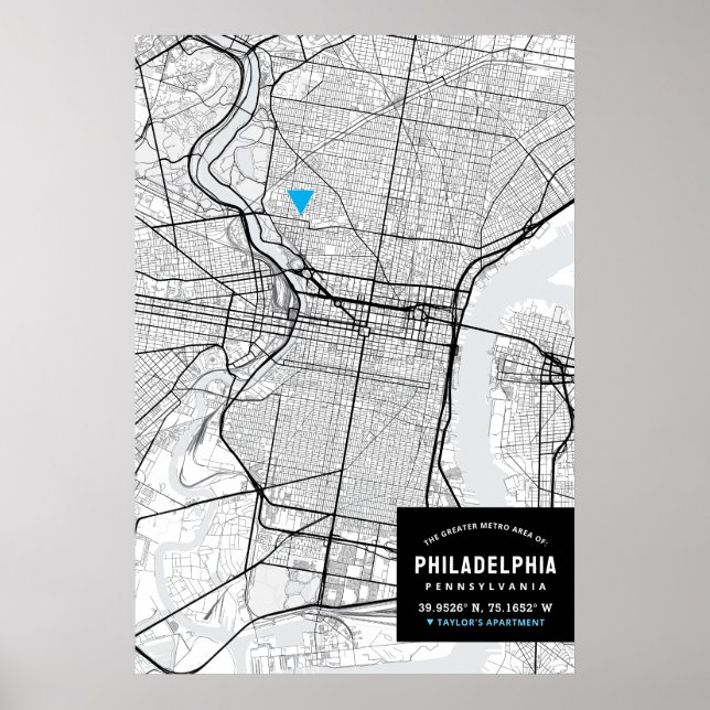 Stadtplan von Philadelphia + Ort markieren Poster (Vorne)