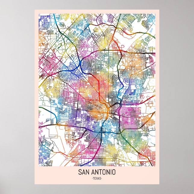 Stadtplan von San Antonio USA Poster (Vorne)