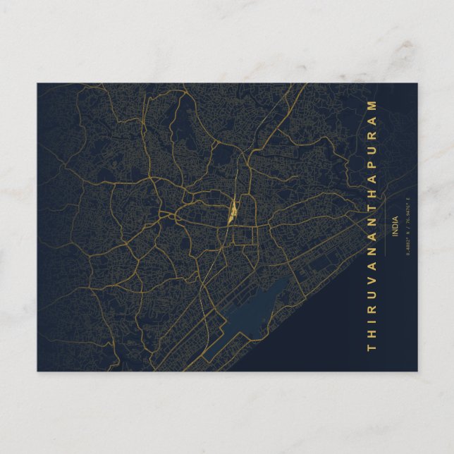 Stadtplan von Thiruvananthapuram Minimale Postkart Postkarte (Vorderseite)