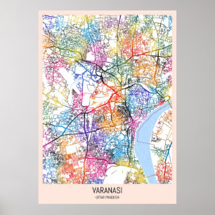 Stadtplan von Varanasi Uttar Pradesh Poster