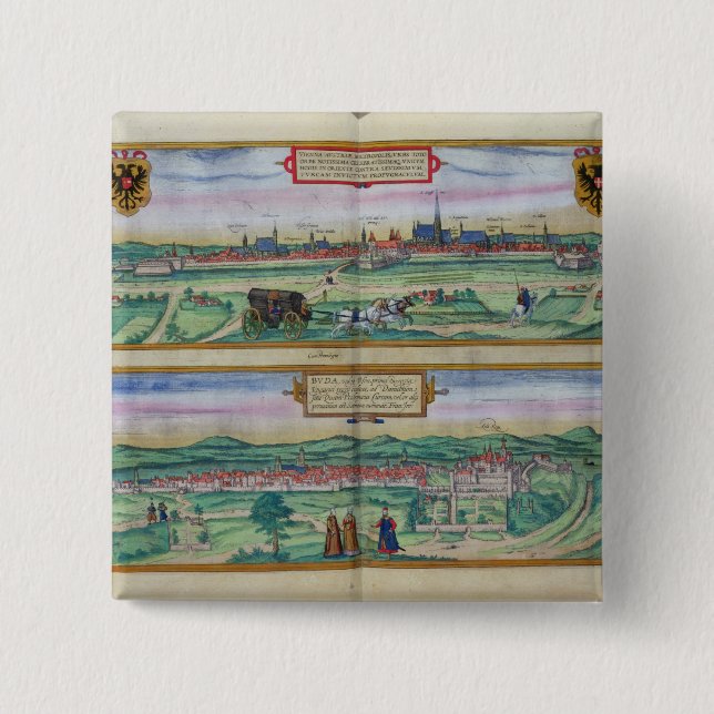 Stadtplan von Wien und von Buda, von 'Civitates Button (Vorderseite)