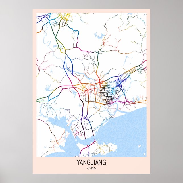 Stadtplan von Yangjiang, China Poster (Vorne)