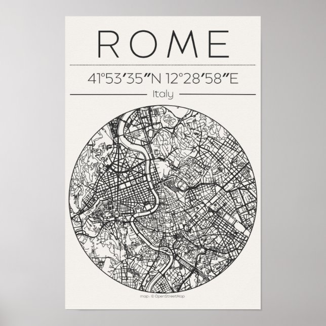 Stadtplanposter Rom kreisförmig Minimaler Wandschm Poster (Vorne)