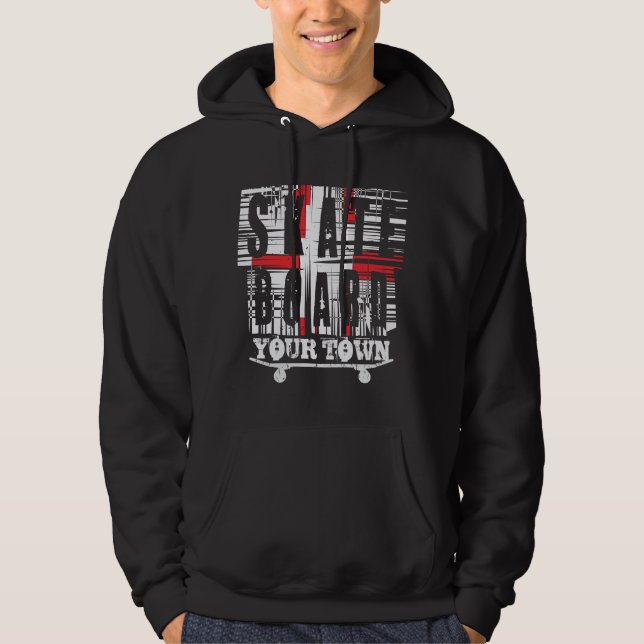 Stadtskateboard hinzufügen auf schwarz gestresstes hoodie (Vorderseite)