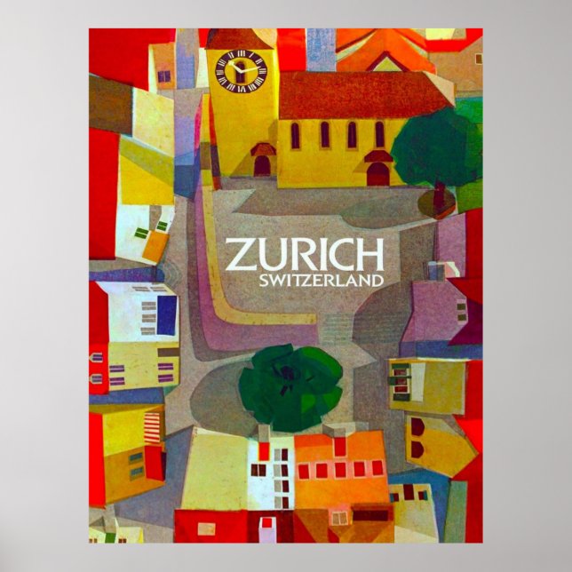 Stadtstraßen von Zürich, Schweiz. Areale Sicht Poster (Vorne)