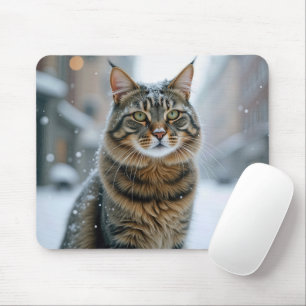 Stadtstraßenkatze im Schnee Mousepad