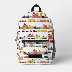 Stadttransport Fahrzeuge Lastwagen Autos Kinder Bedruckter Rucksack