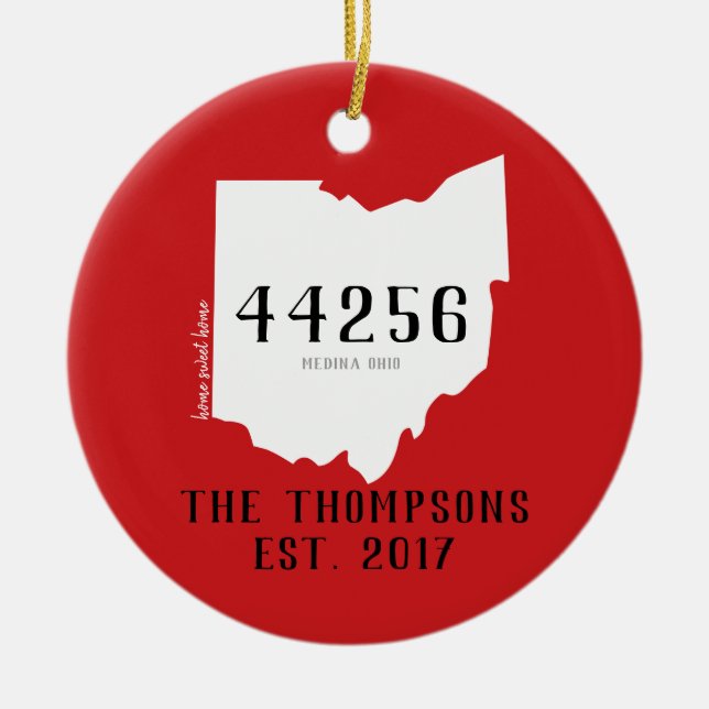 Stadtzipweihnachtsverzierung Ohios Keramik Ornament (Vorne)