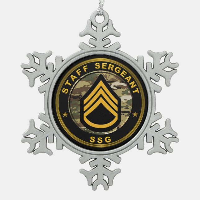Staff Sergeant SSG Schneeflocken Zinn-Ornament (Vorderseite)