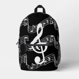 Staffel und Treble Clef auf dem Black Wireless-Lad Bedruckter Rucksack