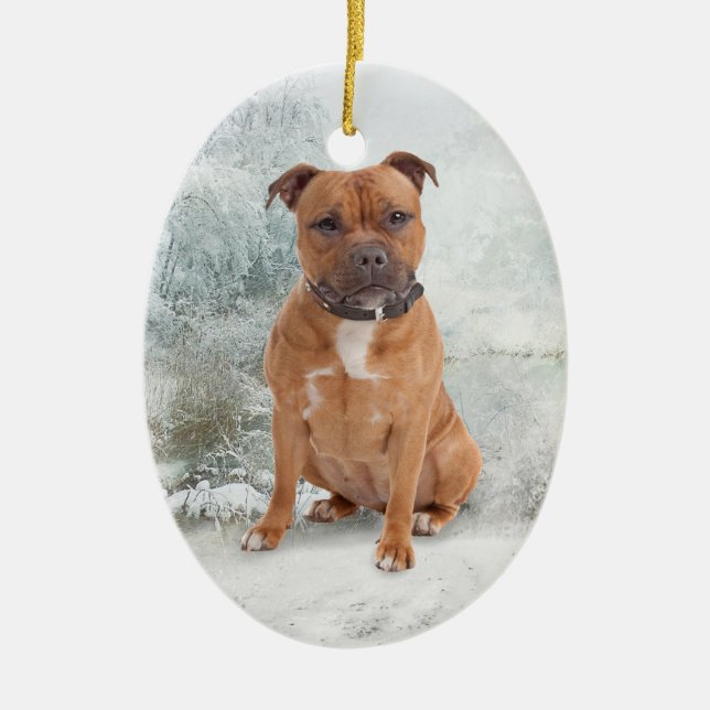 Staffie Weihnachtsverzierung Keramik Ornament (Vorne)