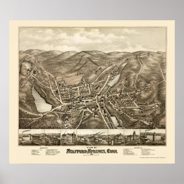 Stafford Springs, CT Panoramic Map - 1878 Poster (Vorne)