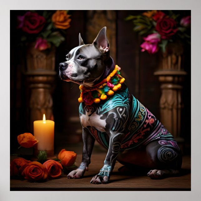 Staffordshire Bull Terrier Altar Day of the Dead Poster (Vorne)