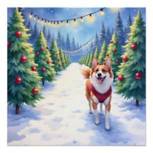 Staffordshire Bull Terrier auf einer Weihnachtsbau Poster