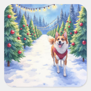 Staffordshire Bull Terrier auf einer Weihnachtsbau Quadratischer Aufkleber