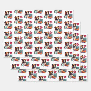 Staffordshire Bull Terrier Books Wrapping Paper Geschenkpapier Set