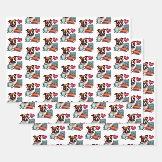 Staffordshire Bull Terrier Books Wrapping Paper Geschenkpapier Set (Set)