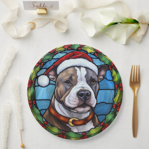 Staffordshire Bull Terrier Buntglas Weihnachten Pappteller