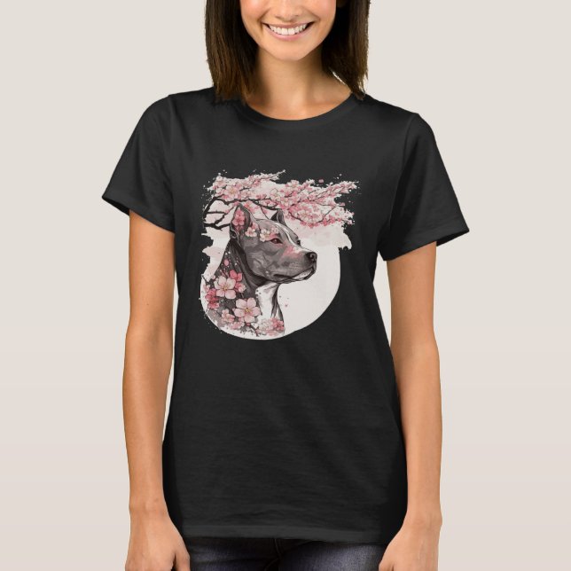 Staffordshire Bull Terrier Cherry Blossom Dog Bree T-Shirt (Vorderseite)