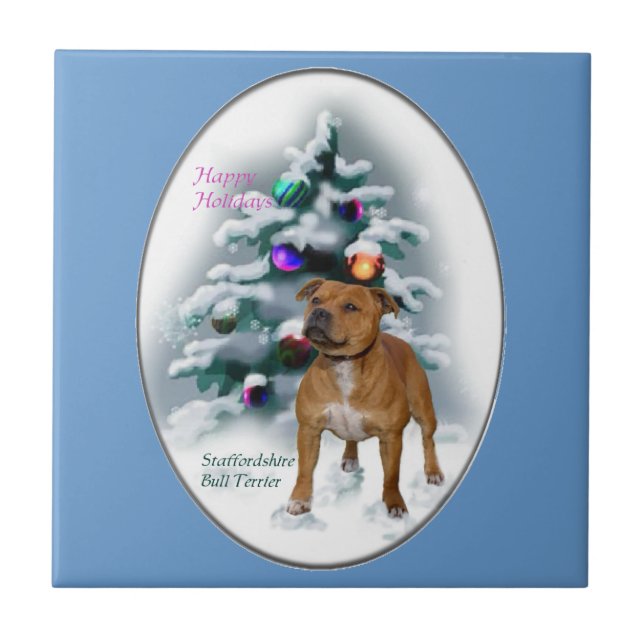 Staffordshire Bull Terrier Christmas Fliese (Vorderseite)