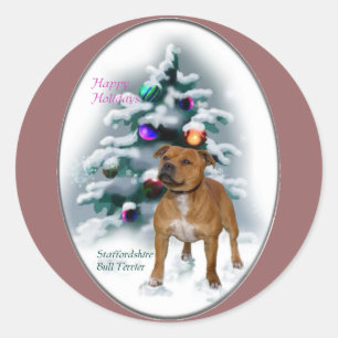 Staffordshire Bull Terrier Christmas Geschenke Runder Aufkleber