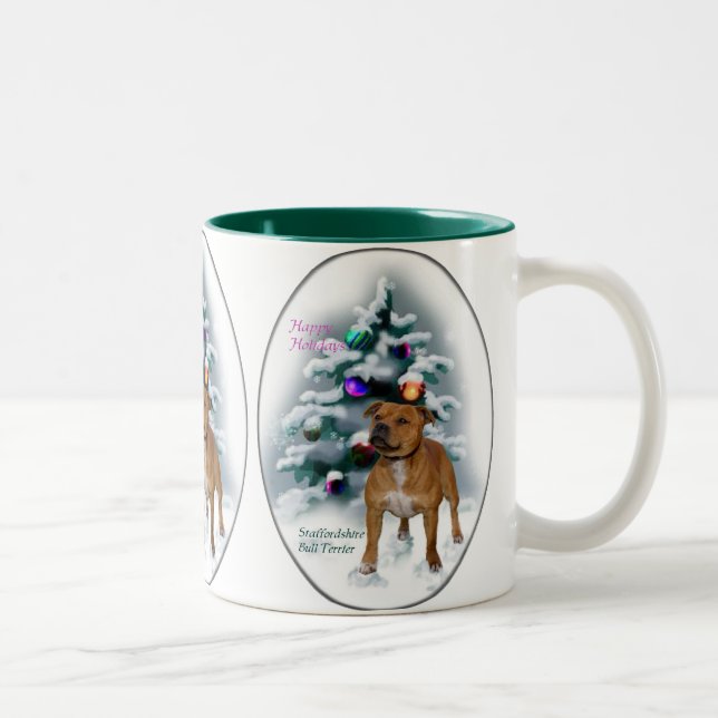 Staffordshire Bull Terrier Christmas Geschenke Zweifarbige Tasse (Rechts)