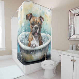 Staffordshire Bull Terrier - ein Paradies für Klet Duschvorhang