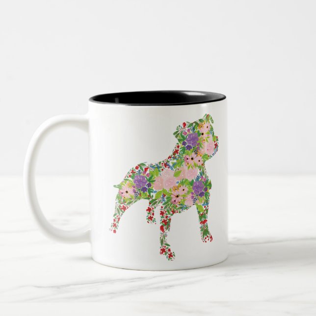 Staffordshire Bull Terrier Floral Zweifarbige Tasse (Links)