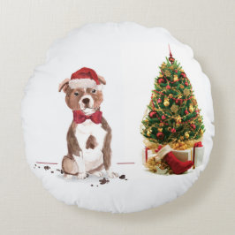 Staffordshire Bull Terrier Funny Christmas Dog Rundes Kissen