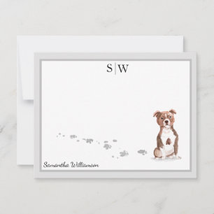 Staffordshire Bull Terrier Gray Border Monogram Mitteilungskarte