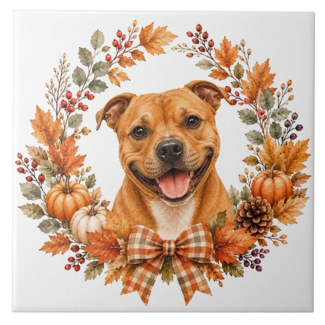 Staffordshire Bull Terrier Herbst Fliese (Vorderseite)