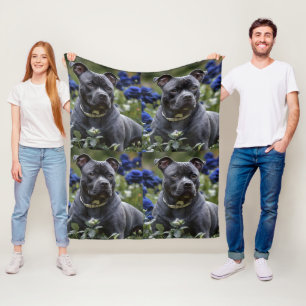 Staffordshire Bull Terrier in Blue Rose Garden, Fleecedecke