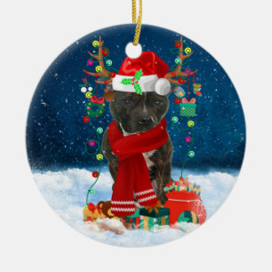 Staffordshire Bull Terrier in Snow Keramik Ornament