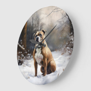 Staffordshire Bull Terrier Lass es schneien Weihna Große Wanduhr