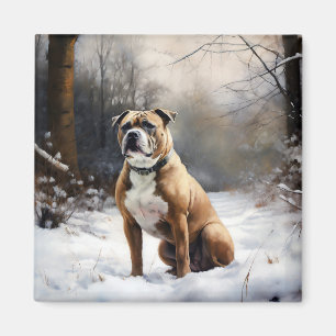 Staffordshire Bull Terrier Lass es schneien Weihna Magnet