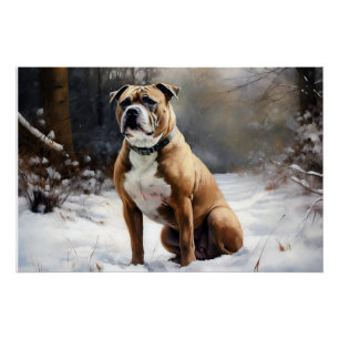 Staffordshire Bull Terrier Lass es schneien Weihna Poster