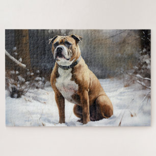 Staffordshire Bull Terrier Lass es schneien Weihna Puzzle