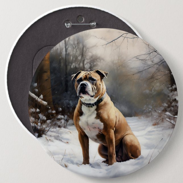 Staffordshire Bull Terrier Let It Snow Christmas Button (Vorne & Hinten)