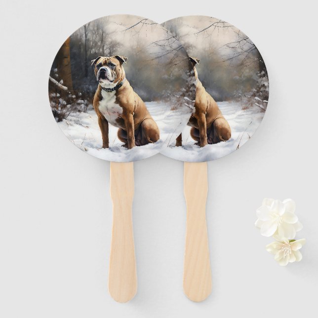 Staffordshire Bull Terrier Let It Snow Christmas Fächer (Vorne und Hinten)
