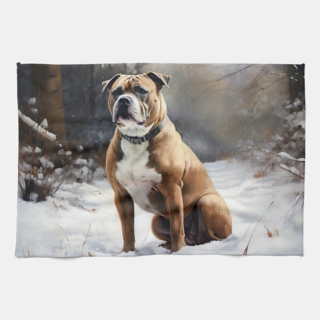 Staffordshire Bull Terrier Let It Snow Christmas Geschirrtuch (Horizontal)