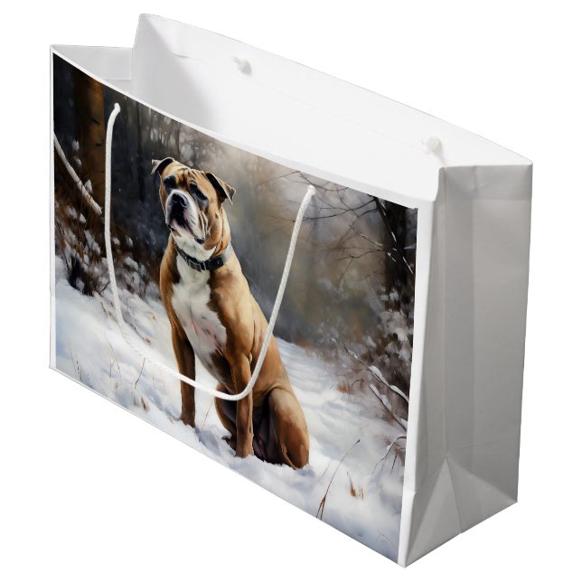 Staffordshire Bull Terrier Let It Snow Christmas Große Geschenktüte (Vorderseite Schrägansicht)