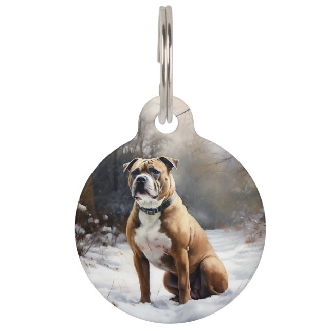 Staffordshire Bull Terrier Let It Snow Christmas Haustiermarke (Vorderseite)
