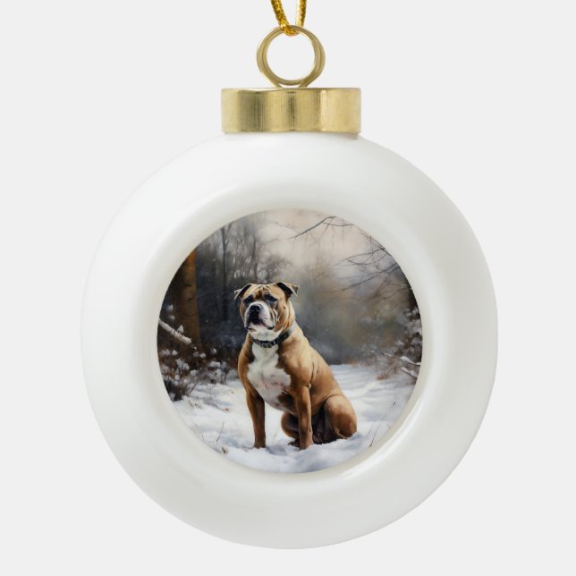 Staffordshire Bull Terrier Let It Snow Christmas Keramik Kugel-Ornament (Vorderseite)