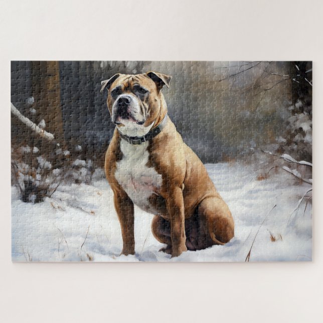 Staffordshire Bull Terrier Let It Snow Christmas Puzzle (Horizontal)