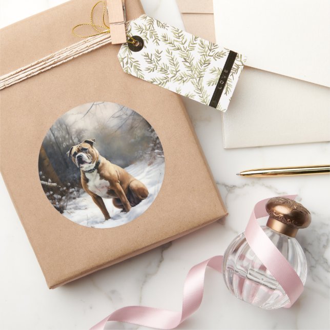 Staffordshire Bull Terrier Let It Snow Christmas Runder Aufkleber (Schenken)